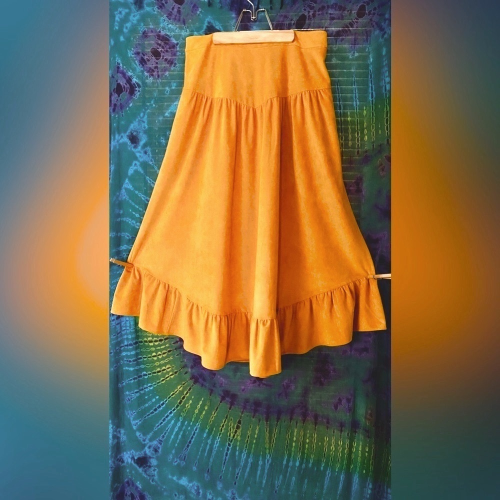 Anthropologie Yellow A-Line Midi Skirt with Ruffled Hem